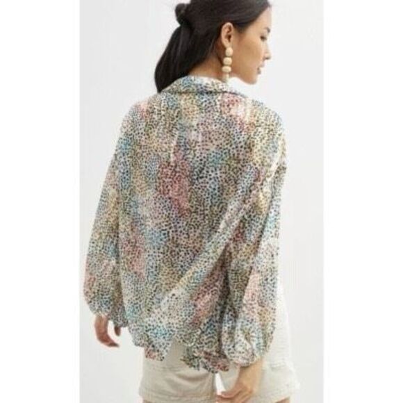 Anthropologie Womens Spotted Shimmer Open Front Kimono Multicolor One Size - Picture 2 of 13
